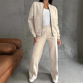 Dame Joggedress sweatsuit Aktive Klær Sett Lomme Ensfarget Treningsdrakt Høst Vinter Svart Hvit Treningsstudio Trene Sport Hold Varm Vindtett Myk Langermet Spo