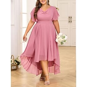 Femmes Grande taille Robe trapèze Couleur Unie Col ras du cou Manche Courte Été Printemps Élégant Robe Midi Formel Soirée Robe