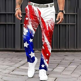 Men's American US Flag Patriotic Dress Pants Trousers Casual Pants Mid Waist Classic Casual Holiday Slim Fit Pants with Pockets Spring Fall 3D Print White