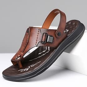 Braune Sandalen aus Kunstleder für Herren im Retro-Design mit Schnallenriemen und Fußgewölbeunterstützung, ideal für das tägliche Gehen im Freien und für Urlau