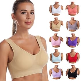 Women's Yoga Bra Pilates Bra Sports Bra Bra Top Push Up Seamless Anti-vibration Wireless Solid / Plain Color Sport Activewear Deep Purple Watermelon Red Gym Zu