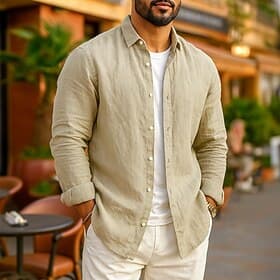 Men's Linen Shirt Summer Shirt Beach Wear Casual Shirt Button Up Shirt Plain Casual Daily White Pink Navy Blue Green Long Sleeve Lapel N / A Clothing Apparel