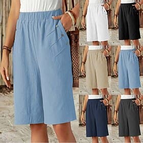 Per donna Bermuda Shorts Pantaloncini Estivi Shorts da Spiaggia Vacanza Moda Streetwear Lunghezza al ginocchio Vita Alta Semplice Tasca Elastico in vita Comodi