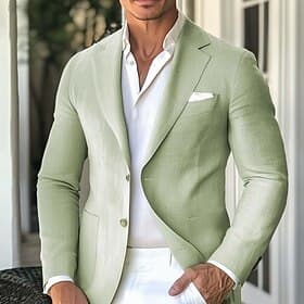 Homme Blazer en lin Manteau de sport Col cranté Léger Occasionnel Couleur Unie Blazer Vert Sauge Coupe Standard à boutonnage simple à 2 boutons