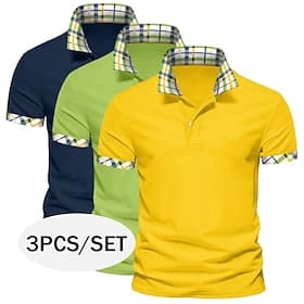 Voor heren Effen Kleur Ruitjes Kleurenblok Poloshirts Golfshirt Korte mouw Revers Casual Sport  Outdoor liiketoiminta Casual 3-stuks Knop Multipack Zomer Lente