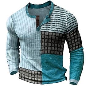 Homme Chemise Henley gaufrée Tee Chemise Vintage Mode Design Confortable Chemise Graphic Bloc de couleur manche longue Chemise Bleu Bleu Ciel Chameau Extérieur
