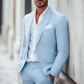 Herren Leinenanzüge Strandhochzeit Geschäft Rosa Salbei Sommer Anzug Gekerbtes Revers Leicht Lässig Einfarbig Schmale Passform 2-teilig Einreiher - 1 Knopf