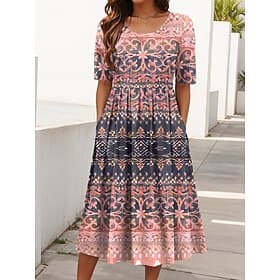 Femmes Robe Midi Robe d'été Robe Plissée Vacances Occasionnel Fête Coupe régulière Graphique Géométrique Demi Manches Col ras du cou Bleu Rose Claire Violet Ve