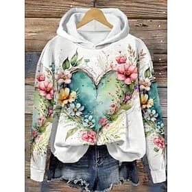 Women's Hoodie Pullover Sweatshirt Oversized Long Sleeve Casual Graphic Floral Warm Active Hooded Regular Tops Street Dailywear Print White Pink Purple Green K