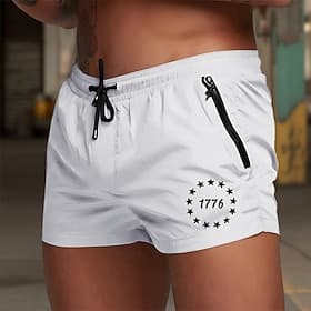 Men's Swim Trunks Swim Shorts Board Shorts Star 1776 Quick dry Breathable Drawstring with Mesh lining Elastic Waist Beach Vacation Hawaiian Casual Blue White
