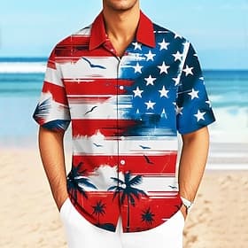 Independence Day Men's American US Flag Patriotic Shirt Casual Shirt Cuban Collar Shirt Short Sleeve Fashion Casual Holiday Streetwear Summer Spring Camp Colla