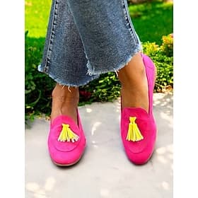 Women's Tassel Slip-On Loafers, Suede-Look Casual Flats for Summer Street Style, Vacation  Weekend Wear