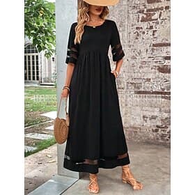 Damen Maxikleid A Linie Kleid Sommerkleid Lässig Täglich Normale Passform Einfach Halbarm V Ausschnitt Schwarz Wein Grün Sommer