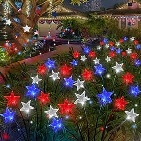 2 Pcs Patriotic Pathway 6 LED Lights Outdoor Waterproof Solar Energy for 4th of July Independence Day 250th Anniversary Memorial Day,  Pentagram Ground Plug in