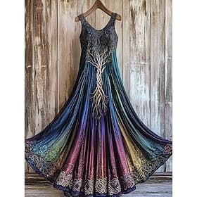 Women's Maxi Dress A Line Dress Off The Shoulder Dress Vacation Casual Party Regular Fit Ombre Graphic Sleeveless Square Neck Purple Orange Green Summer Spring