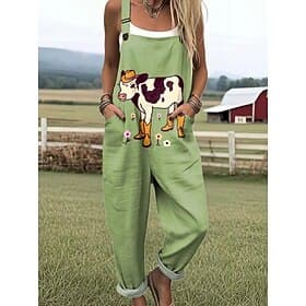 Women's Dungarees Active Floral Sleeveless Drawstring with Pocket Daily Vacation Loose Fit Blue Royal Blue Green Summer