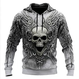 Men's Skull 3D Hoodies Sweatshirt Cool Party Casual Long Sleeve Crew Neck Hooded Streetwear Club Blue Black Red Green Drawstring Fall Winter Designer S M L XL
