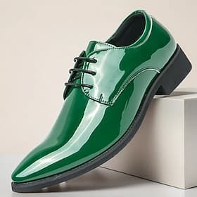 grüne Lackleder-Schnürschuhe für Herren – glänzende Abendschuhe mit poliertem Finish, ideal für Hochzeiten und Abendveranstaltungen