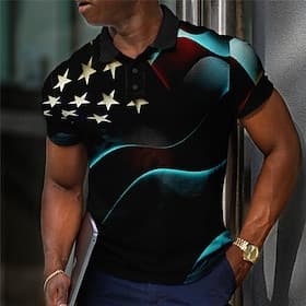 4th of July 2026 250th Men's American Flag Veterans Waffle Polo Shirts Golf Shirt Short Sleeve Polo Shirts Collared Shirts Casual Streetwear Vacation Wear Part