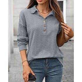 Women's Pullover Sweatshirt Buttons Plain Streetwear Casual Comfy Long Sleeve V Neck Regular Tops Street Holiday Going out Wine Navy Blue Green Gray Fall