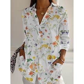Women's Shirt Buttons Print Floral Active Daily Stylish Long Sleeve Shirt Collar Regular Tops Daily Holiday Blue White Pink Navy Blue Green Spring Fall