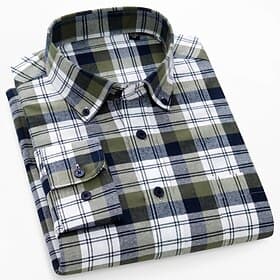 Men's Shirt Dress Shirt Button Down Shirt Plaid Shirt Plaid / Striped / Chevron / Round Daily Wear Corporate Clothing Whitekhaki Dark Navy Royal Blue Brown Lon