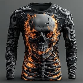 Skull Herren Skelett T-Shirt Langarm T-Shirt 3D Druck Rundhalsausschnitt Shirt Mode Übertrieben Straße Lässig Täglich Sommer Frühling Herbst Bekleidung Apparel