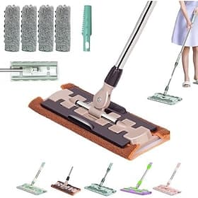 Queens Finders Microfiber Mop 360 Degree Rotatable Adjustable Cleaning Flat Mops with Stainless Steel Handle with 4pcs Reusable Washable Mops Cloths for Home C