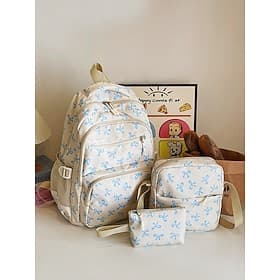 Tween  Teen Girls 3-Piece School Backpack Set, Cute Pink Bow Print Canvas Bookbag with Lunch Bag  Pencil Case, Large Capacity Back to School Bag for Middle Sch
