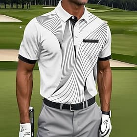 Men's Geometic Line Polo Sports Polo Shirts Short Sleeve Polo Shirts Collared Shirts Sportswear Casual Outdoor Athleisure Daily Wear Pocket 3D Print Buttons Su