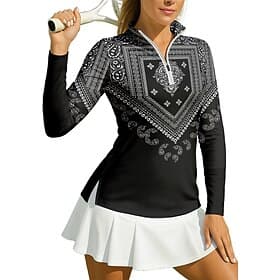 Women's Geometric Sport Shirt Golf Polo Shirt Tennis Shirt Tennis Tee Long Sleeve Zipper Floral UPF50 UV Resistant High Elasticity Moisture Wicking Breathable
