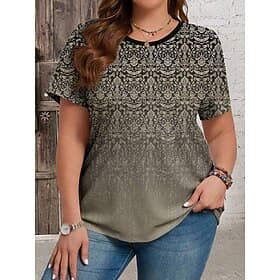 Women's Plus Size Tops T Shirt Ombre Geometry Print Short Sleeve Crew Neck Casual Daily Polyester Summer Spring Pink Blue