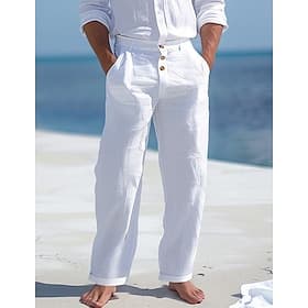 Homme Pantalons en Lin Pantalons Pantalon d'été Pantalons de Plage Poche Avant Jambe Droite Uni Confort Respirant Affaires Occasionnel Quotidien Mode Basique N