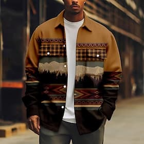 Per uomo Azteco Etnico Camicia di Velluto a Coste Giacca-camicia Giacca camicia Manica Lunga Vintage Retrò All'aperto Abbigliamento Quotidiano Autunno Inverno