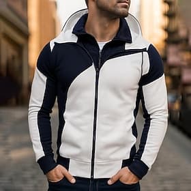 Homme Sweat à capuche Sweat à capuche zippé intégral Sweat à capuche en polaire Blanche Rouge Bleu Gris À capuche Uni Patchwork Sport  Loisir Occasionnel Quoti