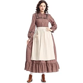 250th Anniversary USA 19th Century 1800s Cosplay Costume Prairie Dress Pioneer Girl Colonial Pioneer Revolutionary War Costumes Fancy Dress Women's Halloween C