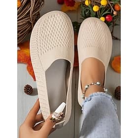 Women's Wide Toe Slip-On Shoes – Breathable Flyknit Comfort Flats, Perfect for Daily Wear, Travel, Garden and Outdoor Activities