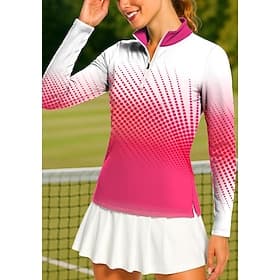 Damen Geometrisch Farbverlauf Golf-Poloshirt Tennis Shirt Tennis-T-Shirt Langarm Druck Viertel Postleitzahl Pullover UV Schutz Elastisch Atmungsaktiv Tennis Go
