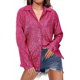 Women's Sequin Sparkly Party Glitter Sequins Sparkly Daily Stylish Long Sleeve Shirt Collar Regular Tops Daily Holiday Silver Wine Purple Green Spring Fall