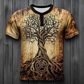 Men's Tree Pattern T Shirt Henley Shirt Short Sleeve Vintage Designer Retro Vintage Casual Daily Street Summer Spring All Seasons Blue Dark Green Purple Orange
