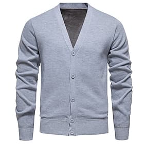 Herren Strickjacke Kurzer Cardigan-Pullover Verkürzter Pullover Gerippt Stricken Normale Oberteile Knopf hoch Gestrickt Einfarbig V Ausschnitt Stilvoll Lässig