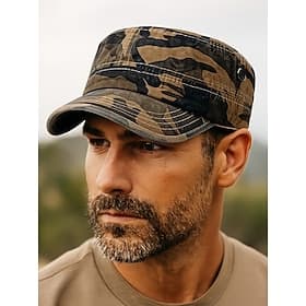 Men's Camouflage Military Cadet Hat – Cotton Army Style Cap with Adjustable Fit for Outdoor Adventures and Streetwear