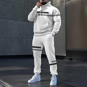 Men's Color Block Horizontal Stripes 2pcs 3D Sweatshirt Sets Tracksuit Hoodie Sweatshirt Long Sleeve Long pants Hooded Sporty Casual Daily Athleisure 3D Print