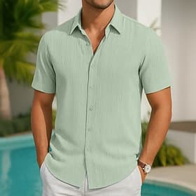 Homme Chemise Chemise en lin Chemise d'été Chemise de Plage Chemise hawaïenne Noir Blanche Vin Vert Kaki Manche Courte Couleur Unie Fleuri Bloc de Couleur Col