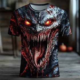 Men's Dragon 3D T Shirt Short Sleeve T shirt 3D Print Crew Neck Shirt Exaggerated Designer Horror Party Street Casual Black 1 White Red Summer Spring All Seaso
