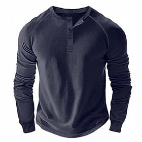 Men's Waffle Henley Shirt Tee Long Sleeve Solid Color Plain Textured Fashion Designer Casual Raglan Sleeves Henley Casual Daily Outdoor Summer Fall Winter Navy