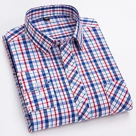 Men's Shirt Dress Shirt Collared Shirt Button Up Shirt Plaid / Striped / Chevron / Round Daily Wear Corporate Clothing Blue Long Sleeve Shirt Collar All Season