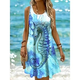 Femmes Mini Robe Robe d'Été Robe trapèze Robe à épaules dénudées Vacances Occasionnel Fête Plage Coupe régulière A Ombre Graphique Animal Sans manches Col ras