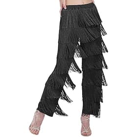 BH1985 Women's 7 Tier Tassel Latin Dance Pant Ballroom Dance Professional Black Adult Fringe Practice Pants