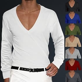 Per uomo Maglietta Manica Lunga Scollo a V Estate Tinta unica Semplice Moda Designer Essenziale A V scollato Base Casuale Vacanza Streetwear Bianco Verde Kaki